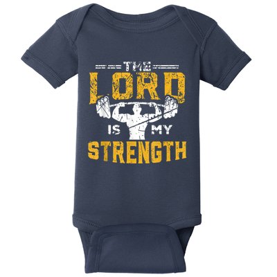 Jesus Workout The Lord Is My Strength Christian Gym Baby Bodysuit