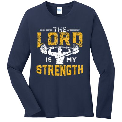 Jesus Workout The Lord Is My Strength Christian Gym Ladies Long Sleeve Shirt