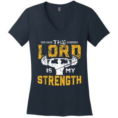 Jesus Workout The Lord Is My Strength Christian Gym Women's V-Neck T-Shirt