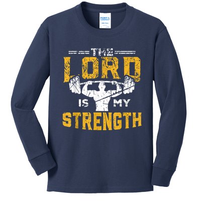 Jesus Workout The Lord Is My Strength Christian Gym Kids Long Sleeve Shirt