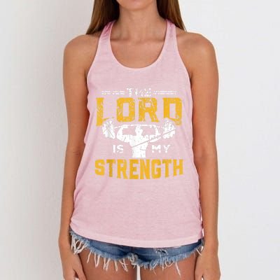 Jesus Workout The Lord Is My Strength Christian Gym Women's Knotted Racerback Tank