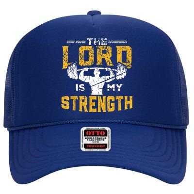 Jesus Workout The Lord Is My Strength Christian Gym High Crown Mesh Back Trucker Hat