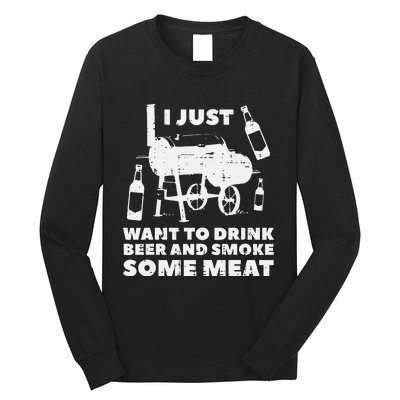 Just Want To Grill Some Meat Fun Bbq Barbecue Grill Dad Long Sleeve Shirt