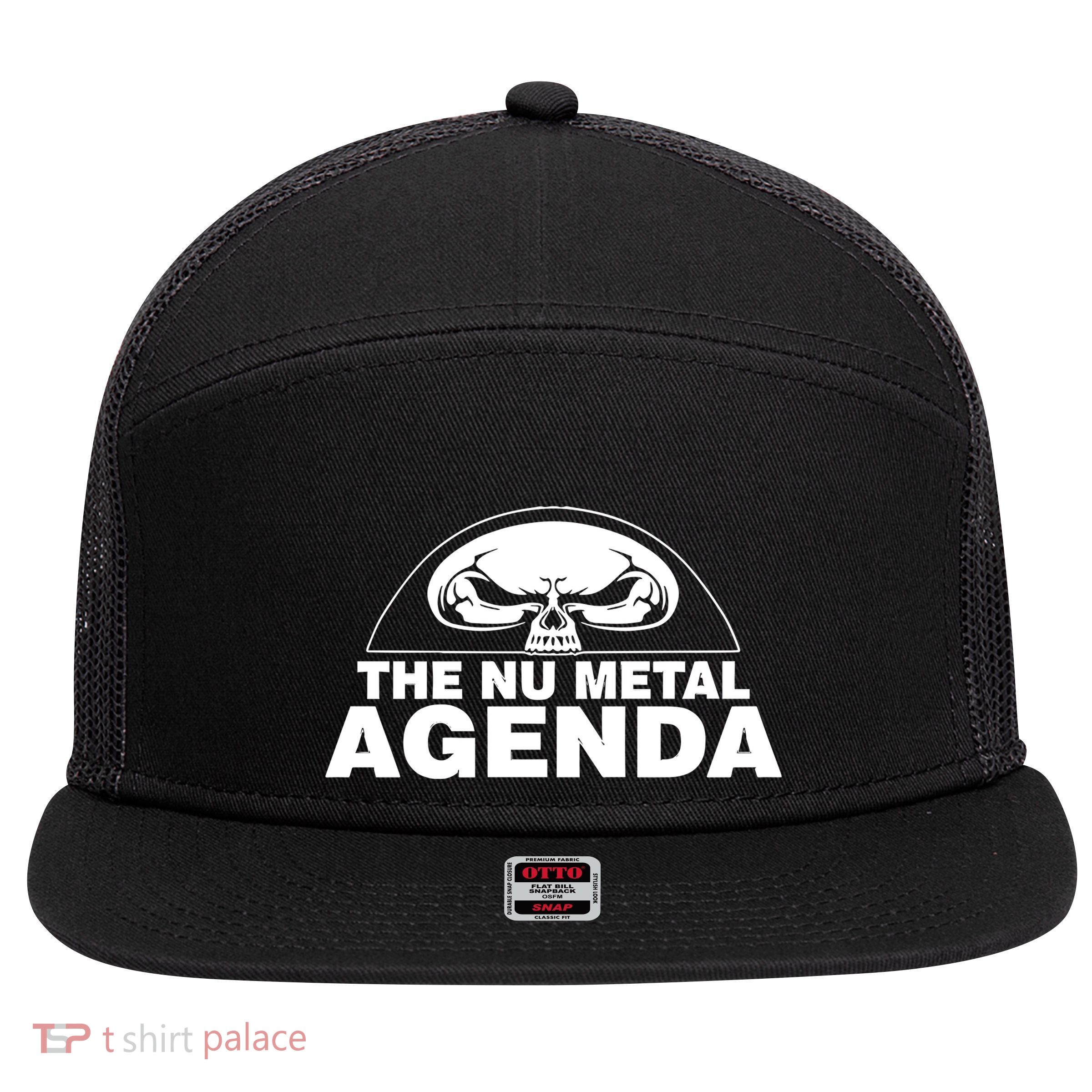 Justin Whang Wearing The Nu Metal Agenda 7 Panel Mesh Trucker Snapback Hat