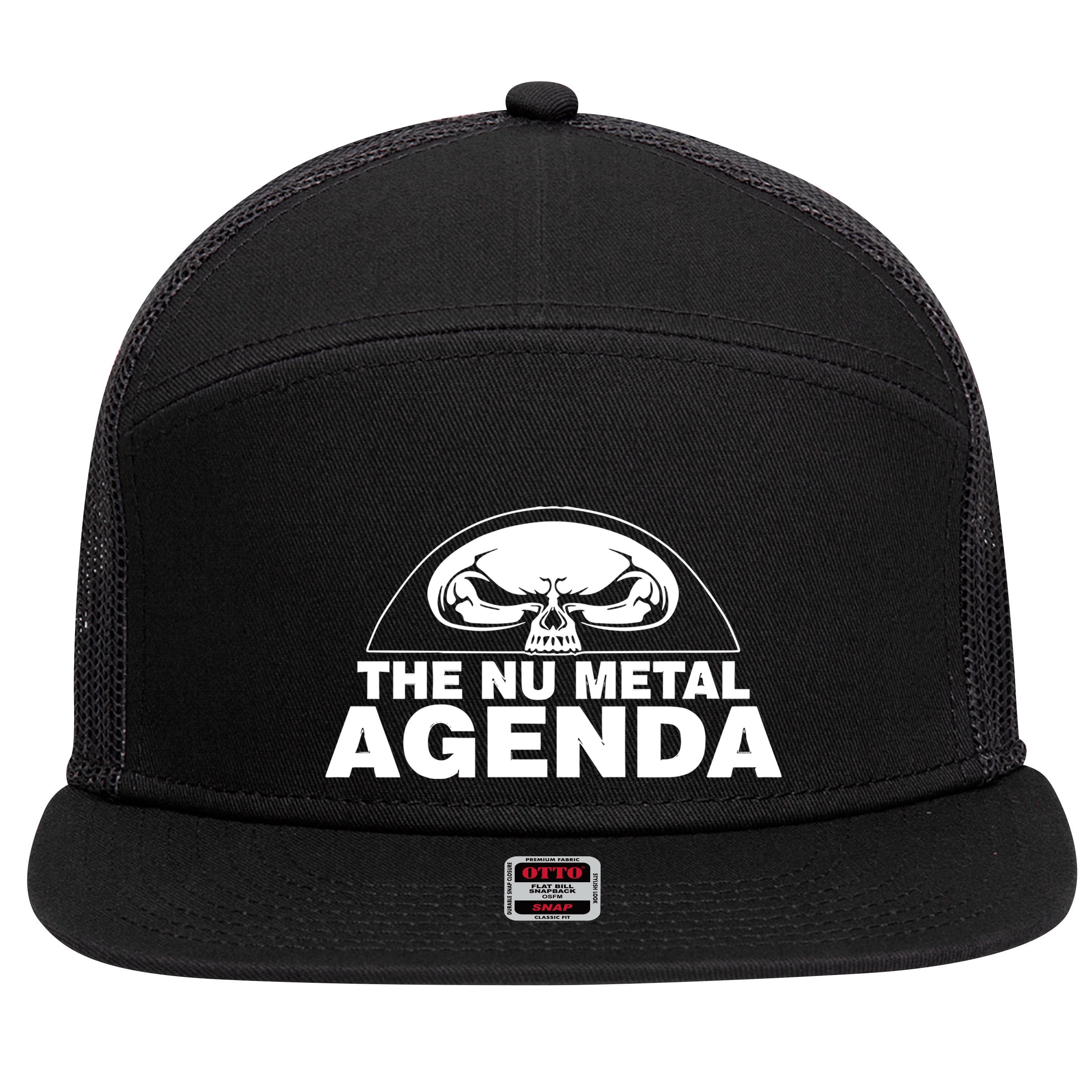 Justin Whang Wearing The Nu Metal Agenda 7 Panel Mesh Trucker Snapback Hat