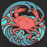 Japanese Water Wave Crab 7 Panel Mesh Trucker Snapback Hat