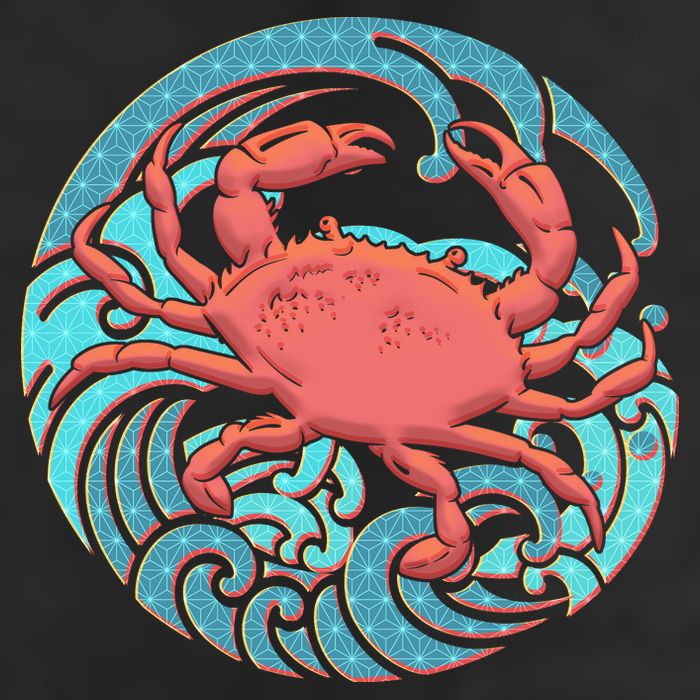 Japanese Water Wave Crab 7 Panel Mesh Trucker Snapback Hat