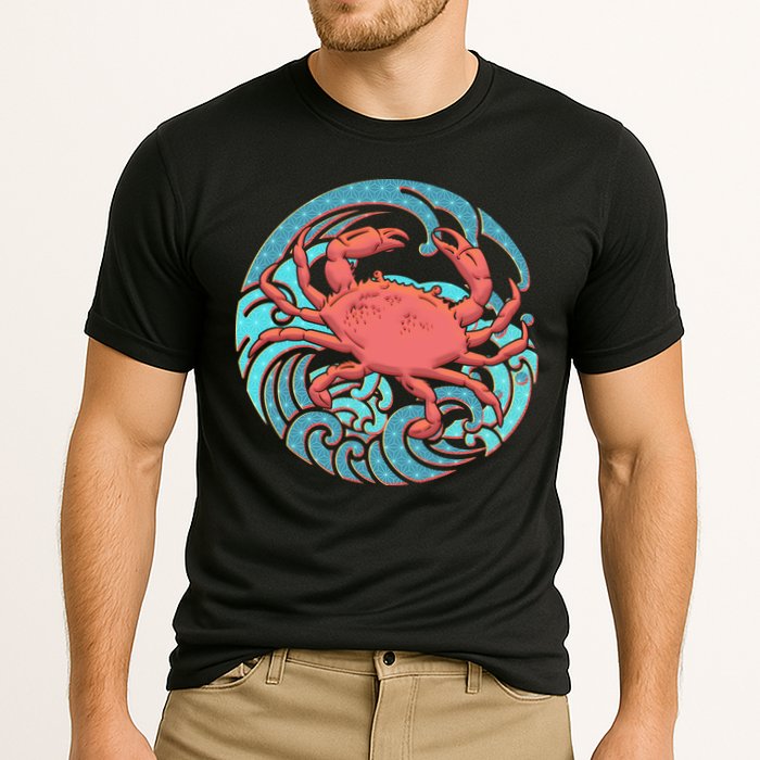 Japanese Water Wave Crab Cooling Performance Crew T-Shirt