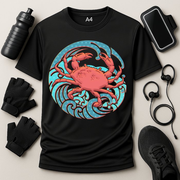 Japanese Water Wave Crab Cooling Performance Crew T-Shirt