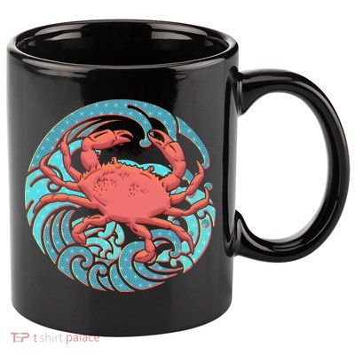 Japanese Water Wave Crab 11oz C Handle Ceramic Mug