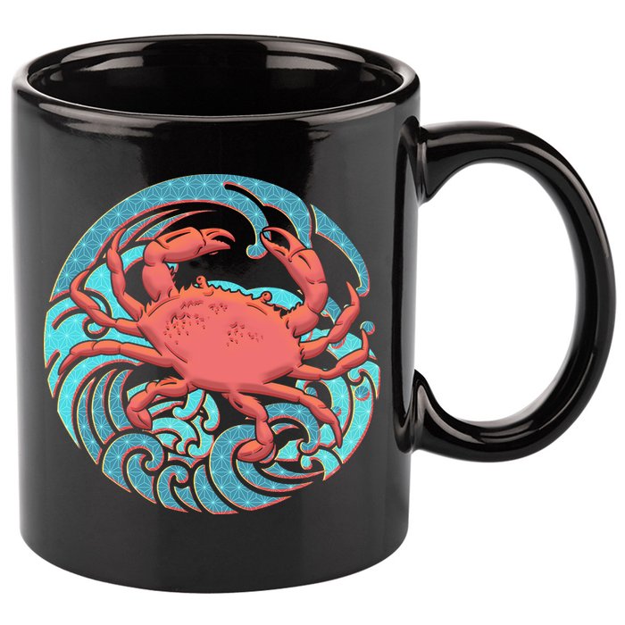 Japanese Water Wave Crab 11oz C Handle Ceramic Mug