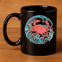 Japanese Water Wave Crab 11oz C Handle Ceramic Mug