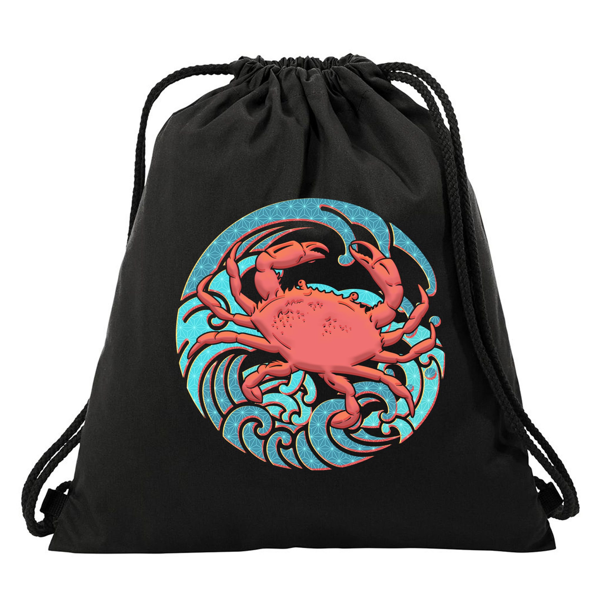 Japanese Water Wave Crab Drawstring Bag