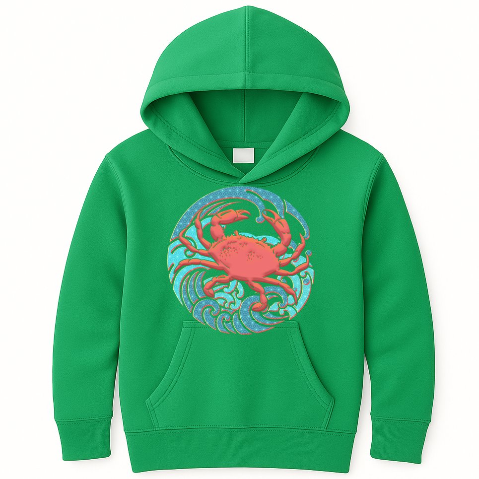 Japanese Water Wave Crab Kids Hoodie