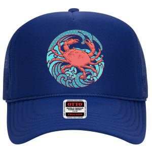 Japanese Water Wave Crab High Crown Mesh Back Trucker Hat