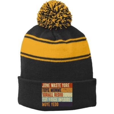 Jone Waste Yore Toye Monme Yorall Rediii Funny Quote Vintage Stripe Pom Pom Beanie