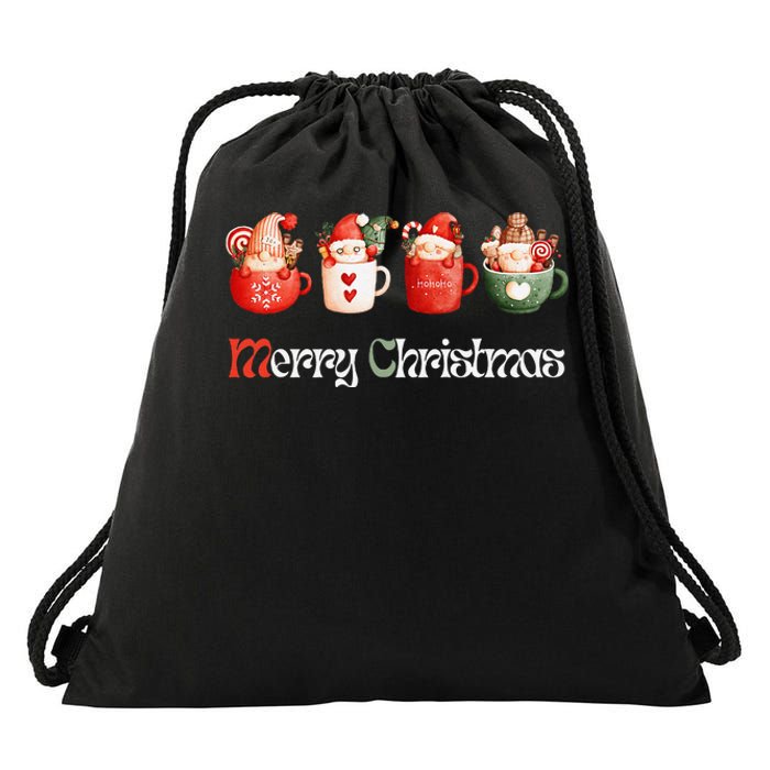 Joyful XMass Cute Adorable Warm Santa Cups Design Tees Drawstring Bag