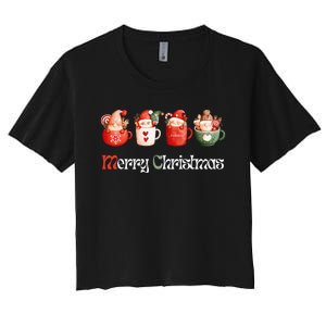 Joyful XMass Cute Adorable Warm Santa Cups Design Tees Women's Crop Top Tee