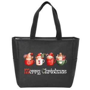 Joyful XMass Cute Adorable Warm Santa Cups Design Tees Zip Tote Bag