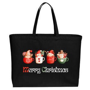 Joyful XMass Cute Adorable Warm Santa Cups Design Tees Cotton Canvas Jumbo Tote