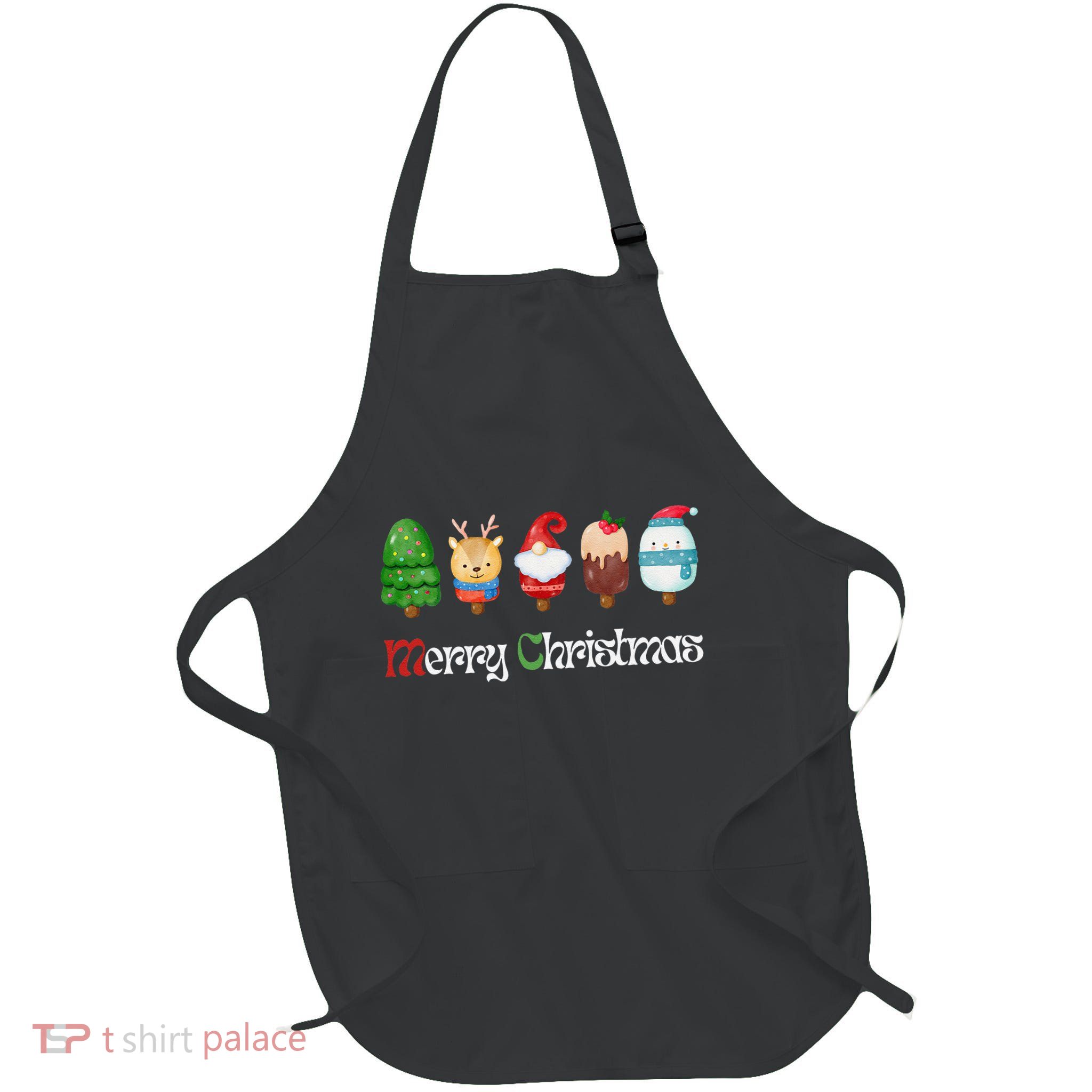 Joyful XMass Cute Funny Ice Creams Design Holiday Design Full-Length Apron With Pockets
