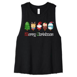 Joyful XMass Cute Funny Ice Creams Design Holiday Design Women's Racerback Cropped Tank