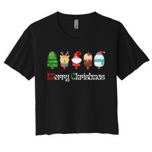 Joyful XMass Cute Funny Ice Creams Design Holiday Design Women's Crop Top Tee