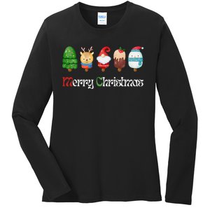 Joyful XMass Cute Funny Ice Creams Design Holiday Design Ladies Long Sleeve Shirt