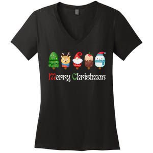 Joyful XMass Cute Funny Ice Creams Design Holiday Design Women's V-Neck T-Shirt