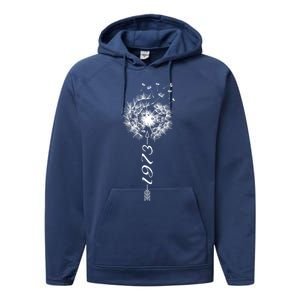 Just Year Birthday 1973 Gift Cute Dandelion Flower Breathe Funny Gift Performance Fleece Hoodie