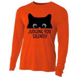 Judging You Silently Sarcastic Cat Pocket Funny Black Cat Gift Cooling Performance Long Sleeve Crew