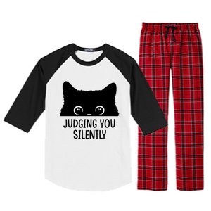 Judging You Silently Sarcastic Cat Pocket Funny Black Cat Gift Raglan Sleeve Pajama Set