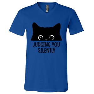 Judging You Silently Sarcastic Cat Pocket Funny Black Cat Gift V-Neck T-Shirt