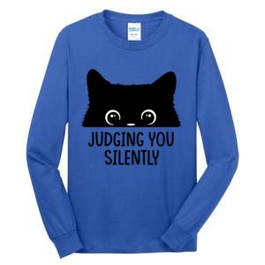 Judging You Silently Sarcastic Cat Pocket Funny Black Cat Gift Tall Long Sleeve T-Shirt