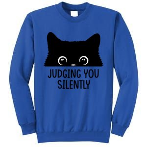 Judging You Silently Sarcastic Cat Pocket Funny Black Cat Gift Tall Sweatshirt