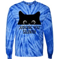 Judging You Silently Sarcastic Cat Pocket Funny Black Cat Gift Tie-Dye Long Sleeve Shirt