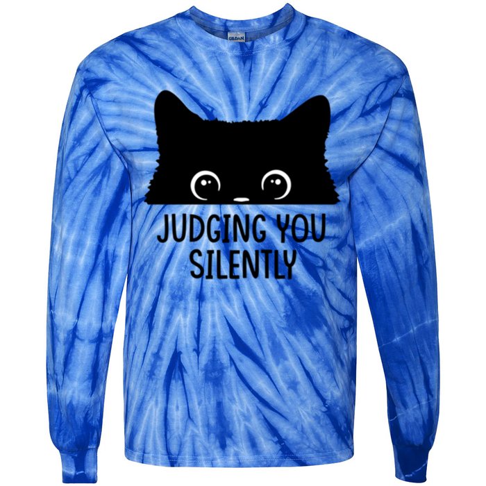 Judging You Silently Sarcastic Cat Pocket Funny Black Cat Gift Tie-Dye Long Sleeve Shirt