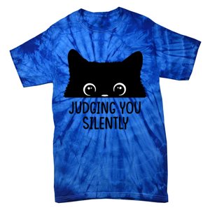 Judging You Silently Sarcastic Cat Pocket Funny Black Cat Gift Tie-Dye T-Shirt