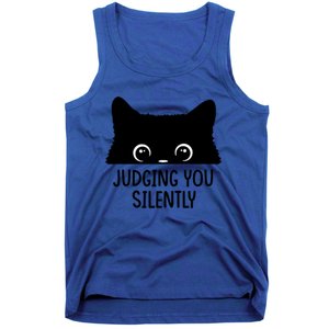 Judging You Silently Sarcastic Cat Pocket Funny Black Cat Gift Tank Top