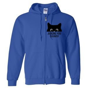 Judging You Silently Sarcastic Cat Pocket Funny Black Cat Gift Full Zip Hoodie