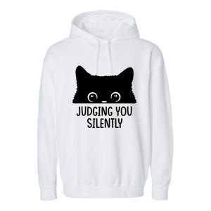 Judging You Silently Sarcastic Cat Pocket Funny Black Cat Gift Garment-Dyed Fleece Hoodie