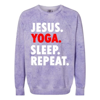 Jesus Yoga Sleep Repeat Christian Hobby Cool Gift Colorblast Crewneck Sweatshirt