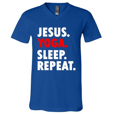 Jesus Yoga Sleep Repeat Christian Hobby Cool Gift V-Neck T-Shirt