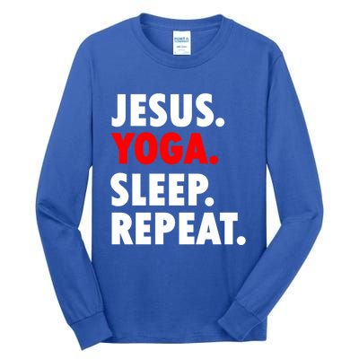 Jesus Yoga Sleep Repeat Christian Hobby Cool Gift Tall Long Sleeve T-Shirt