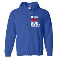 Jesus Yoga Sleep Repeat Christian Hobby Cool Gift Full Zip Hoodie