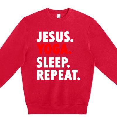 Jesus Yoga Sleep Repeat Christian Hobby Cool Gift Premium Crewneck Sweatshirt