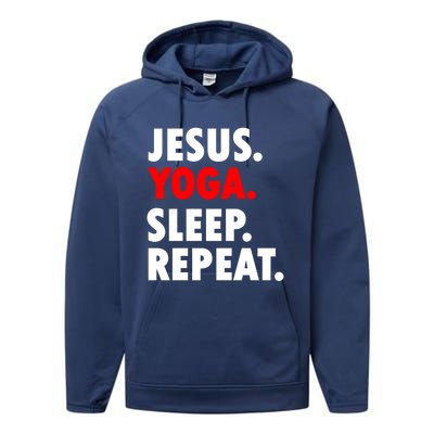 Jesus Yoga Sleep Repeat Christian Hobby Cool Gift Performance Fleece Hoodie