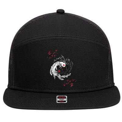 Japanese Yin Yang Axolotls Art Graphic Anime Axolotl Lover 7 Panel Mesh Trucker Snapback Hat