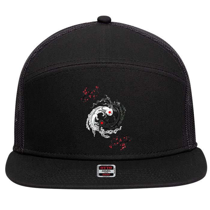 Japanese Yin Yang Axolotls Art Graphic Anime Axolotl Lover 7 Panel Mesh Trucker Snapback Hat