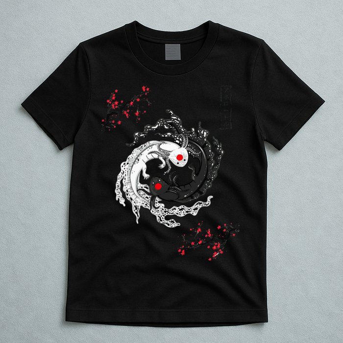 Japanese Yin Yang Axolotls Art Graphic Anime Axolotl Lover T-Shirt